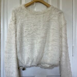 ZARA | Fluffy Faux Fur Crewneck Sweater in White - Size L